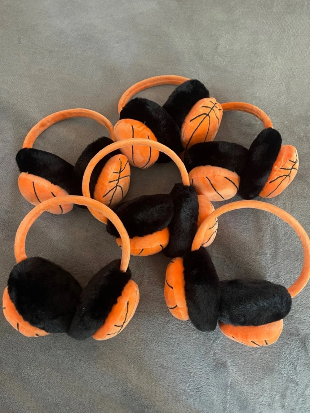 Six Plush Basketball Ear Muffs - Orange & Black super soft nwt